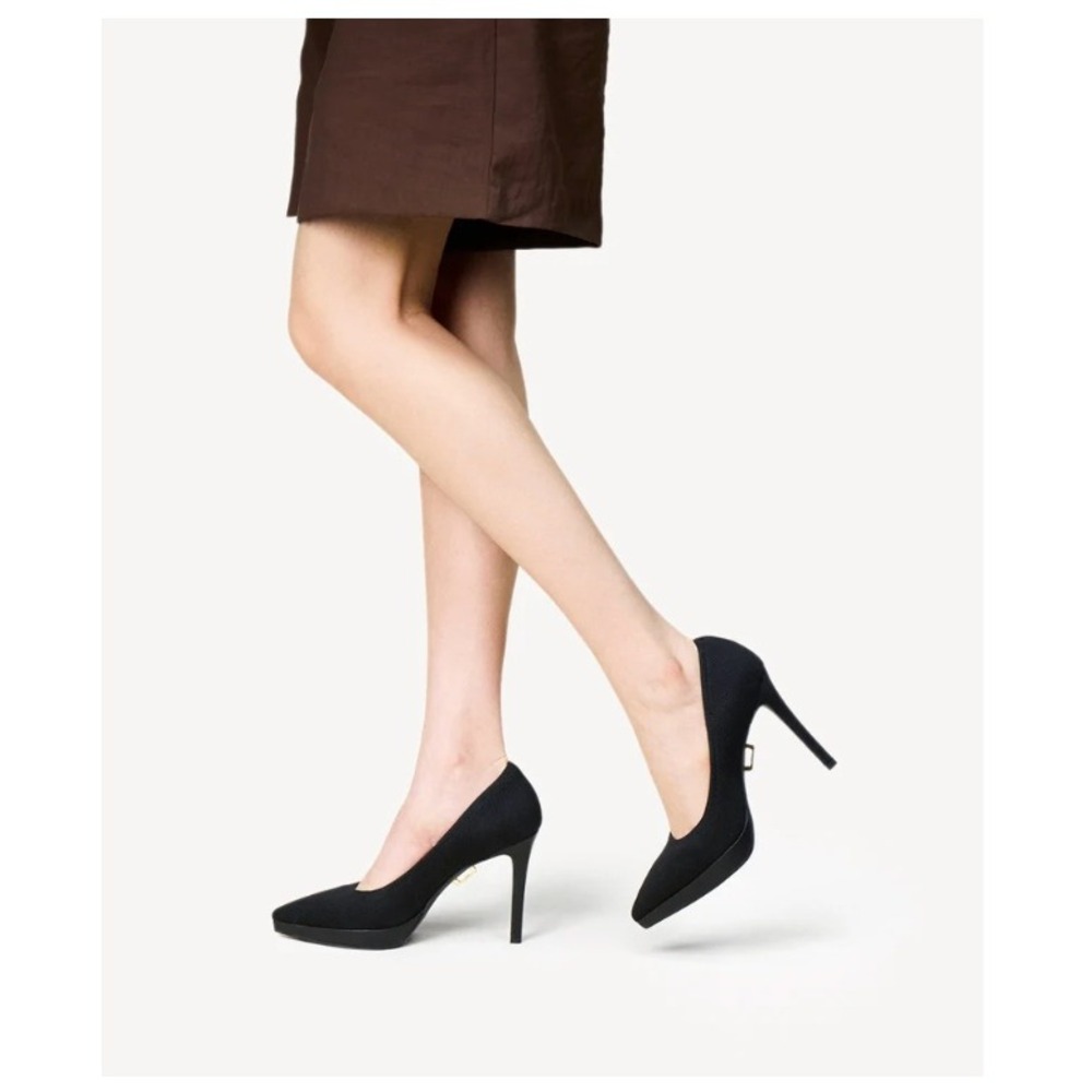 Cosy Island StyleFlex Pointed Toe Heeled Platform Pump Womens 8.5 Black Knit